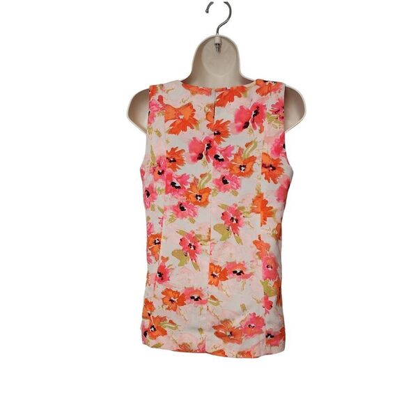 ANN TAYLOR LOFT Bright Floral Blouse Top XXS Sleeveless Poppy Keyhole Close - Picture 3 of 7